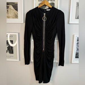 GIVENCHY Draped Dress Size S - Vintage 1990’s Key Ring Zip, Black Viscose Jersey